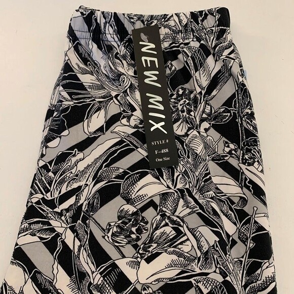 Reg One Size Womens‎ Navy Blue Gray Geometric Floral Print Leggings - Picture 3 of 4